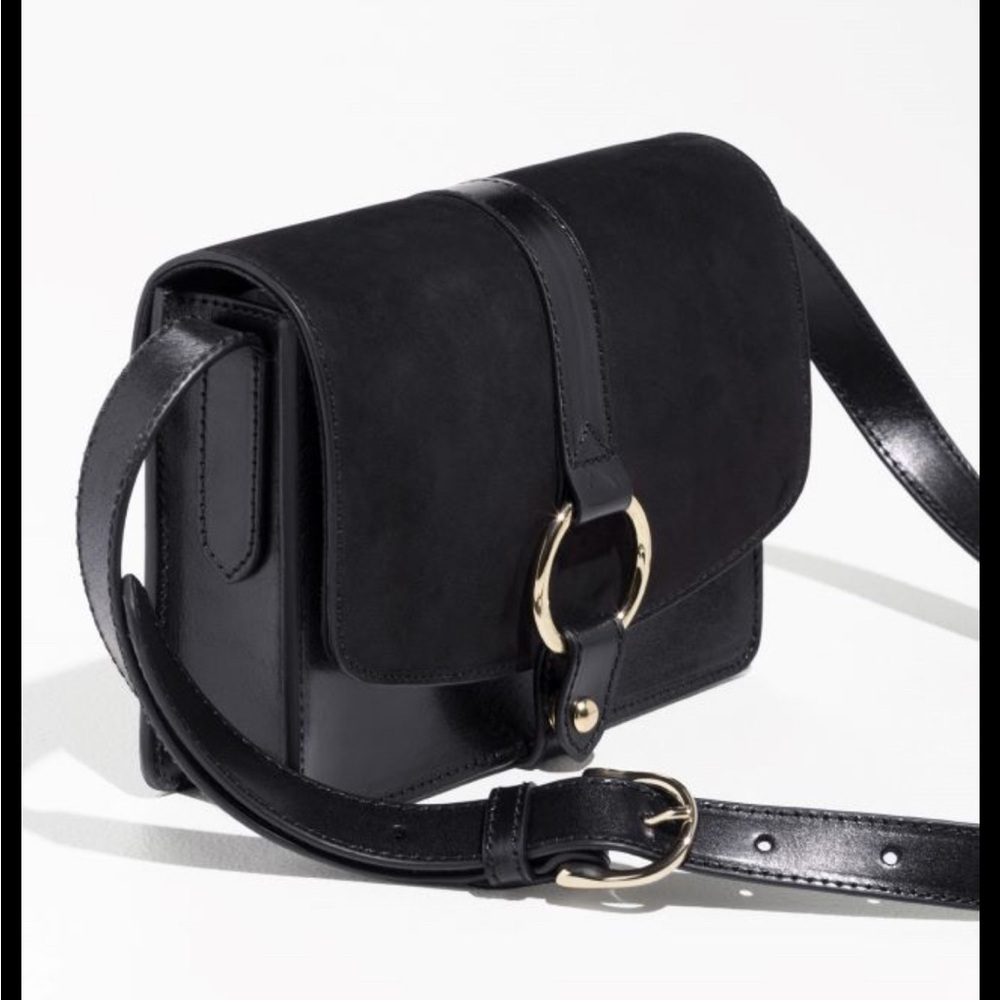 & Other Stories Black Leather and Suede Crossbody Bag with Gold Ring